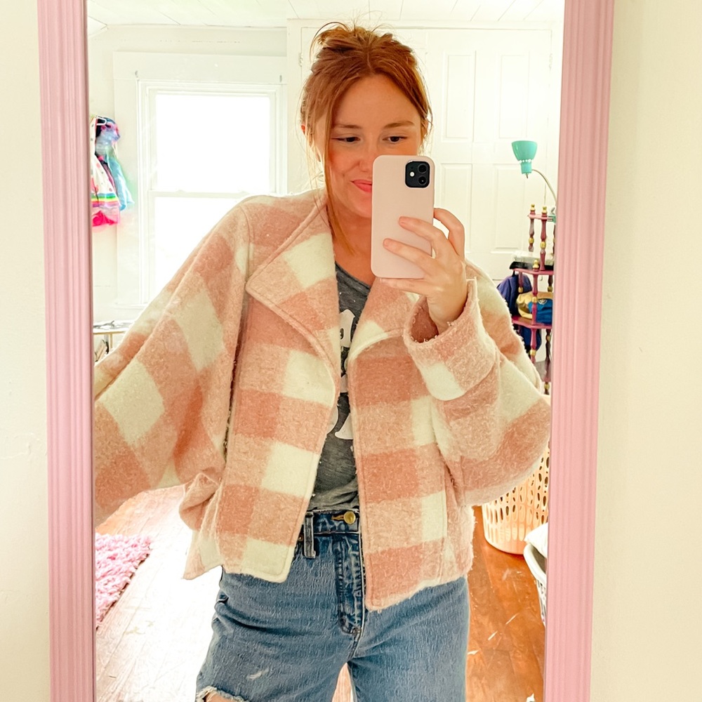 Anthropologie Blushed Buffalo Plaid Jacket Size M